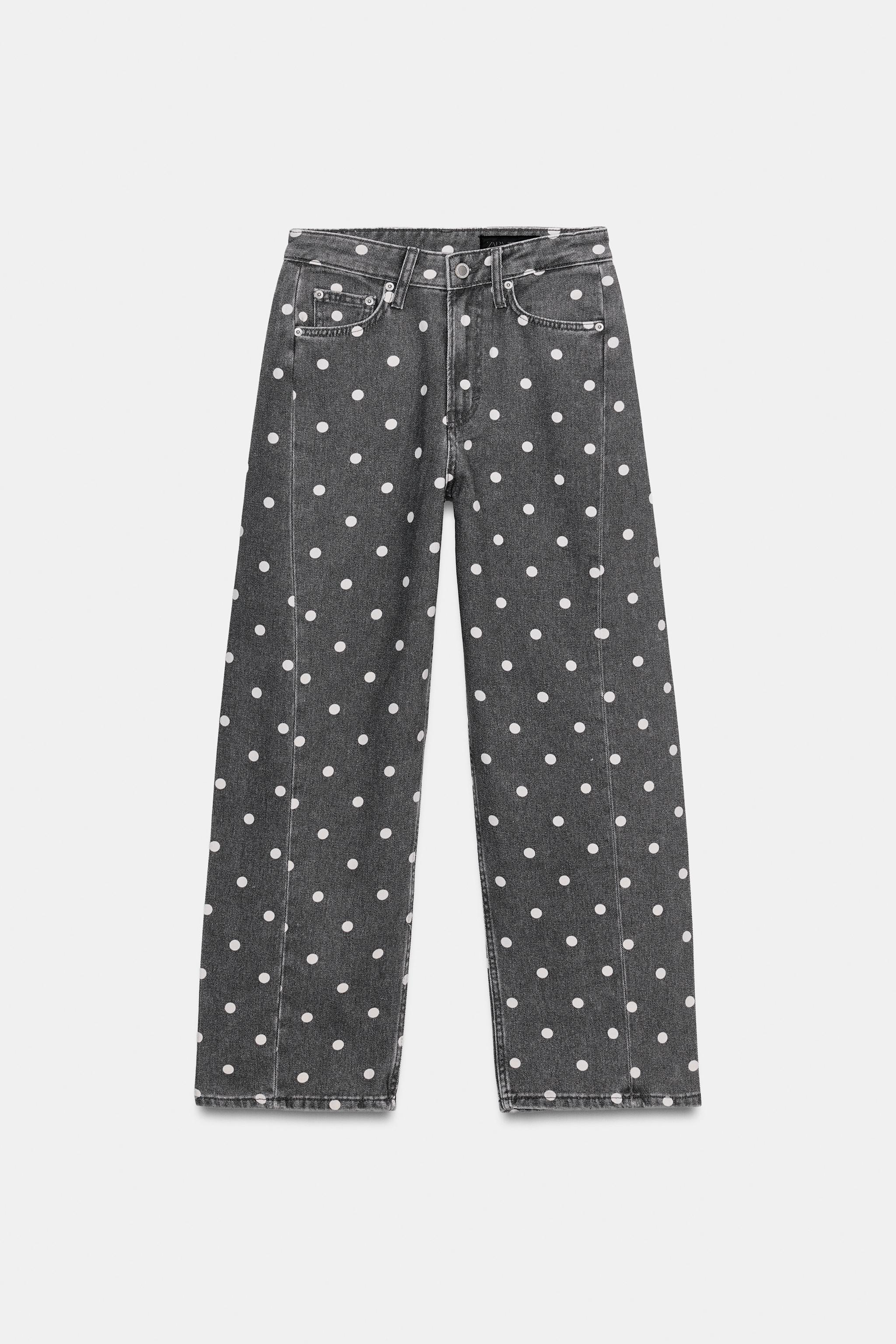 ZW COLLECTION MID-RISE POLKA DOT ANKLE RELAXED JEANS